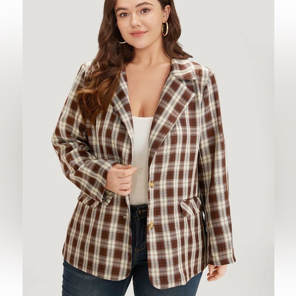 BloomChic Plus 6XL Plaid Button Through Flap Pocket Blazer us30